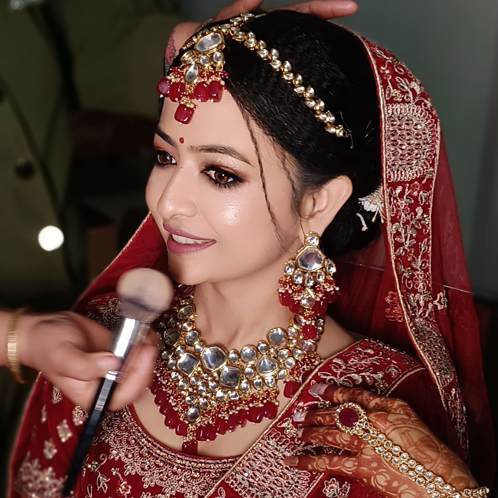 Bridal makeup and jewellery close-up